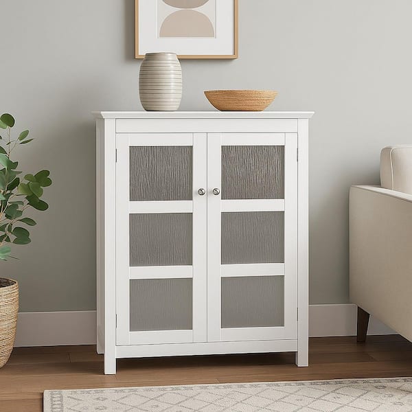 Connor 13.75 in. W x 26 in. D Floor Cabinet with 2-Glass Doors in White