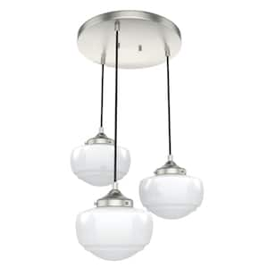 Saddle Creek 3-Light Brushed Nickel Schoolhouse Chandelier with Cased White Glass Shades