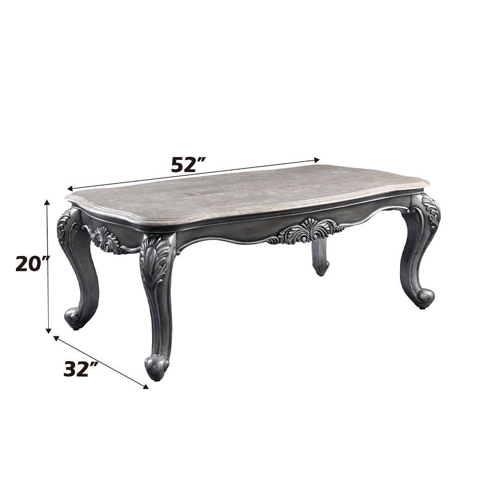 Platinum Gray Rectangular Marble Top Wooden Coffee Table