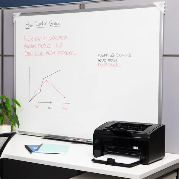 47.75 in. L x 36 in. W x .5 in. D Wall Mount Dry Erase Magnetic White Board with Eraser Marker Shelf, White