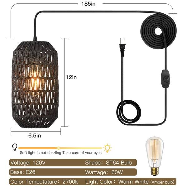 Cinkeda 1-Light Black Long Tube Lantern Pendant Light with