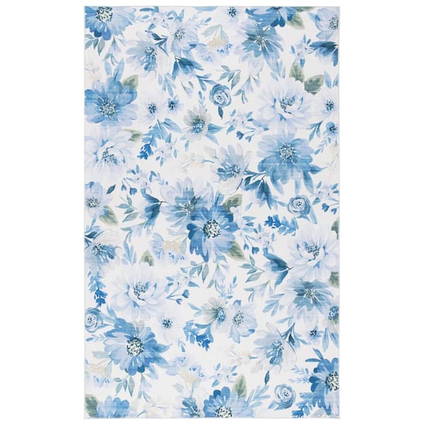 Malibu Light Blue/Blue 5 ft. x 8 ft. Machine Washable Abstract Floral Area Rug