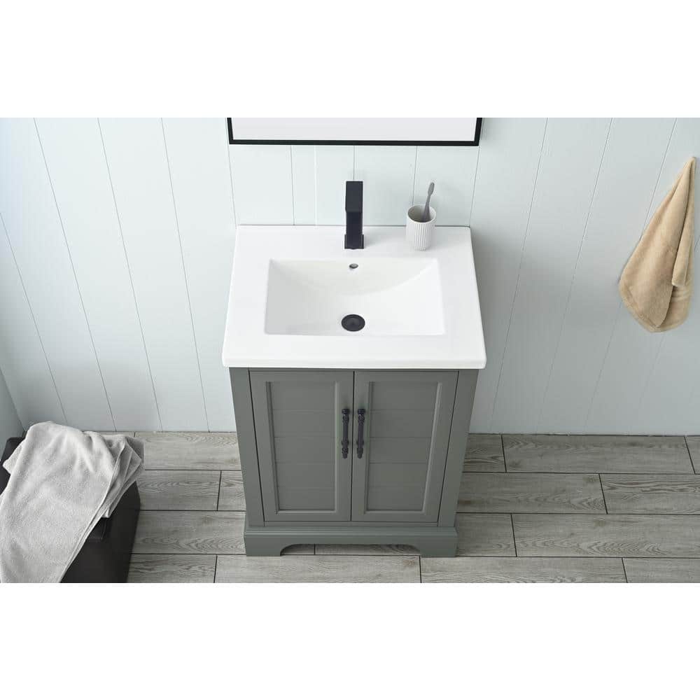 Vintage Green 24" Freestanding Single Sink Bathroom Vanity with Ceramic Top