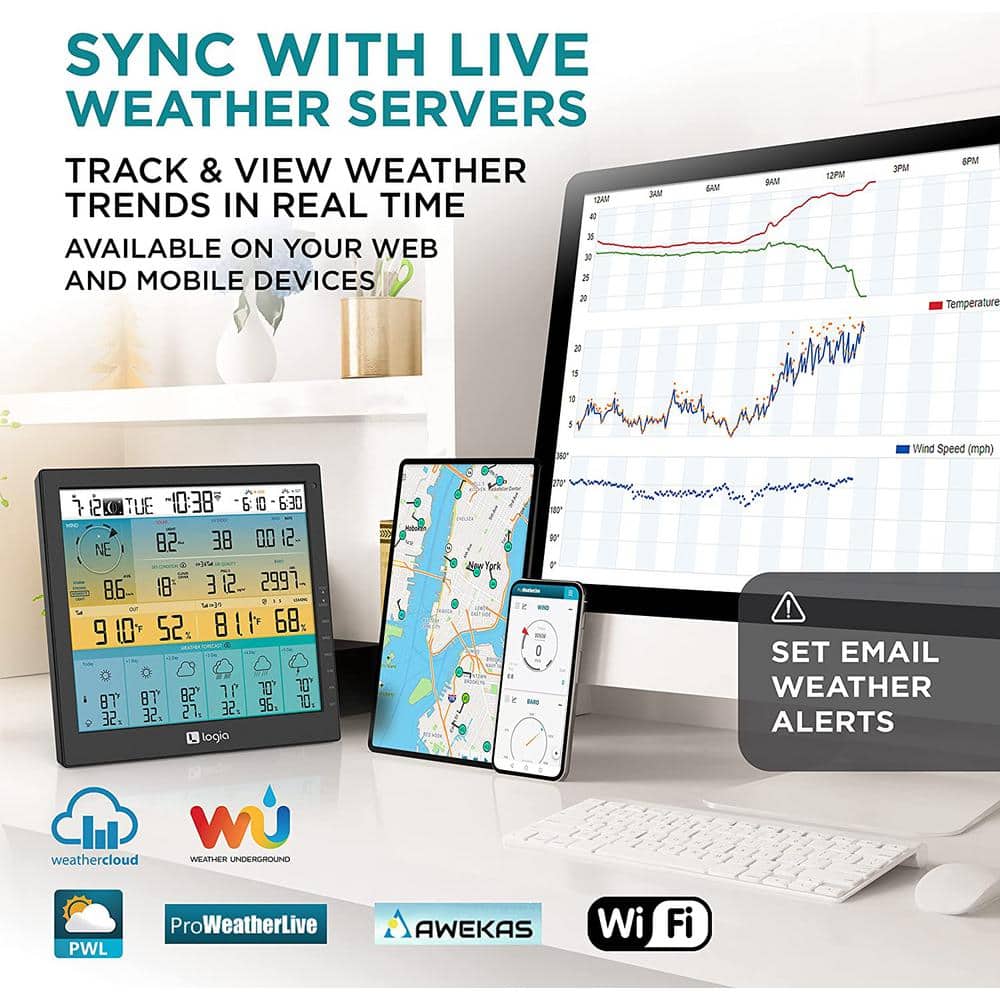 Logia 7-in-1 Wireless Weather Station with Solar Panel and Large Display