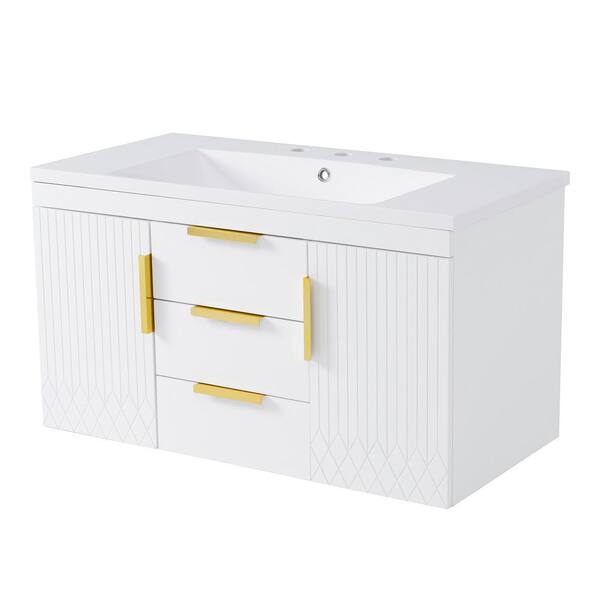 Ziyudura 36 in. Single Sink Floating White Bath Vanity with White
