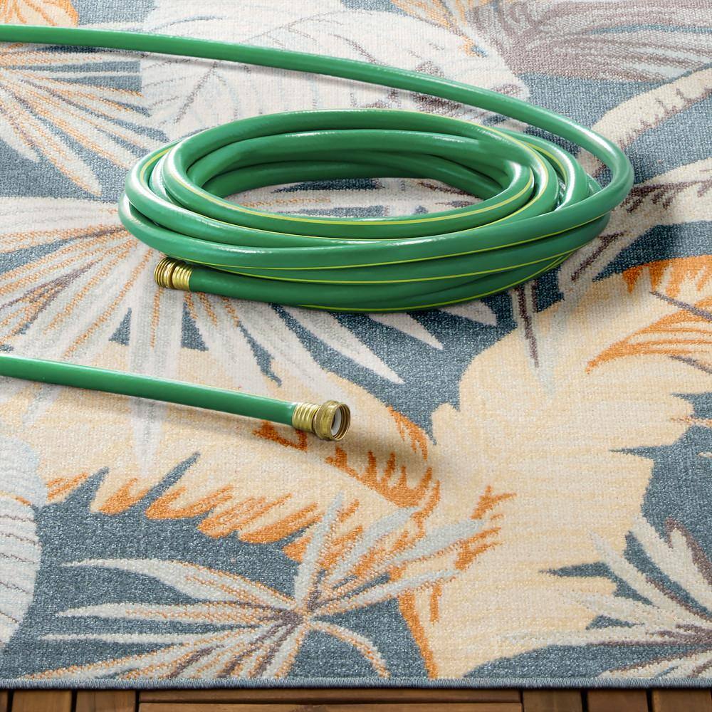 Abaco Tropical Foliage Dark Blue and Multi Synthetic Area Rug