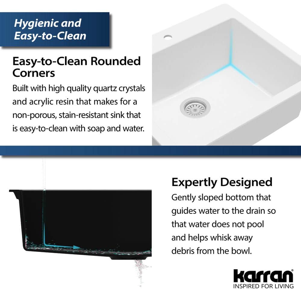 White Quartz 25'' Single Bowl Drop-In Kitchen Sink