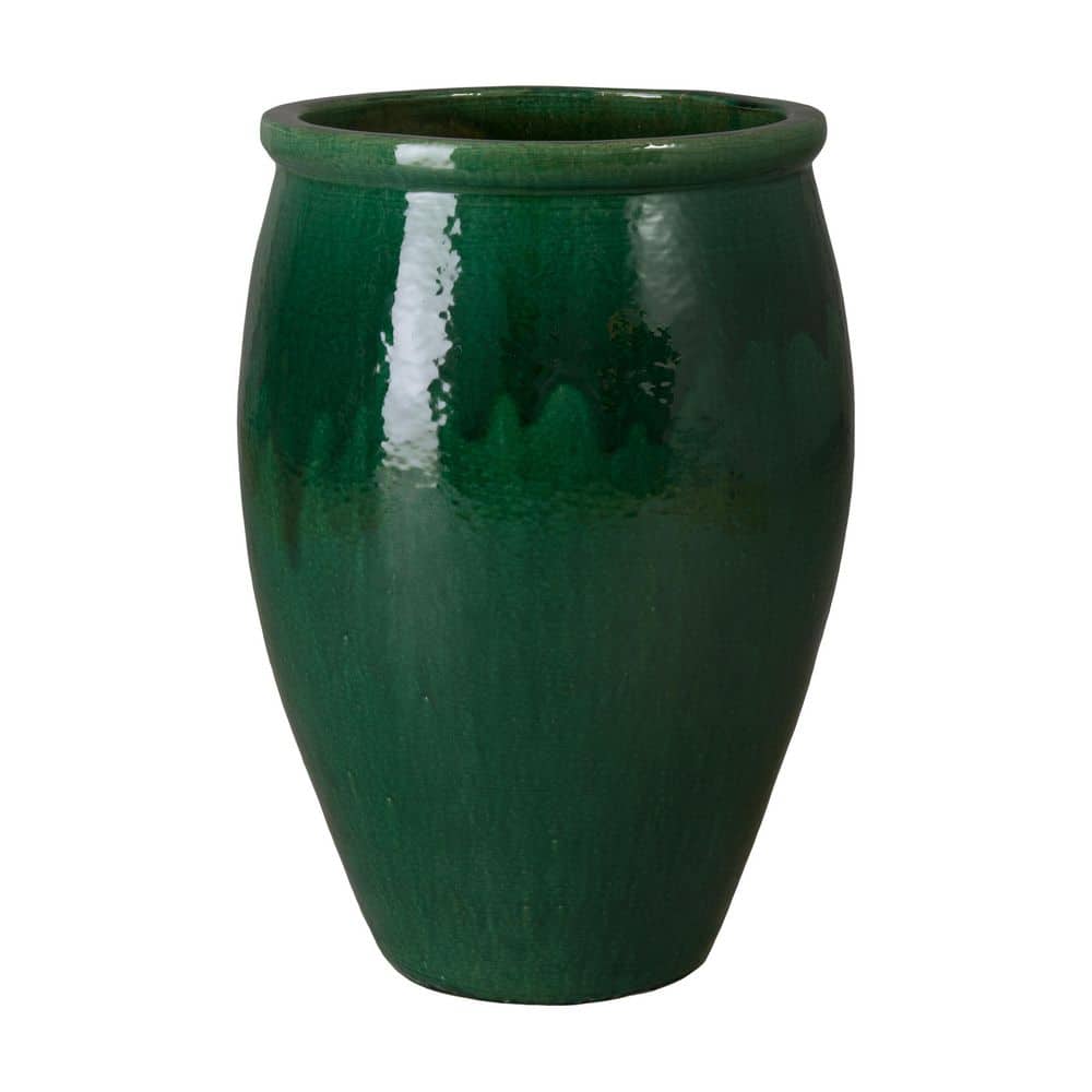 19 in. Quin Blue Ceramic Round Planter (19 in. L x 19 in. W x 27 in. H) High-Fire Treatment with Drainage Hole price history on PriceWatchPro