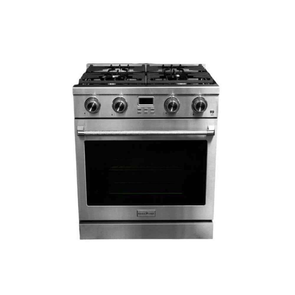 Magic Chef 30 in. 4 -Burner Slide-in Gas Range in Stainless with Convection