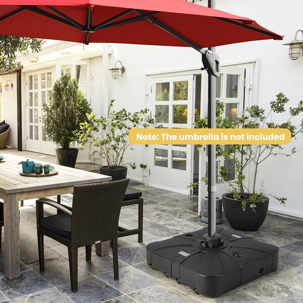 at home patio umbrella base ANGELES HOME 33 lbs. Plastic Fillable Cantilever Patio Umbrella Base in Black with Wheels
