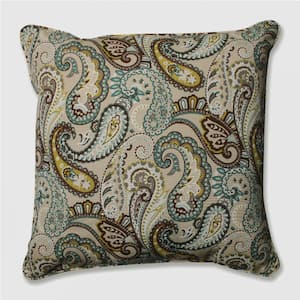 Paisley Blue/Brown Tamara Quartz Square Outdoor Throw Pillow