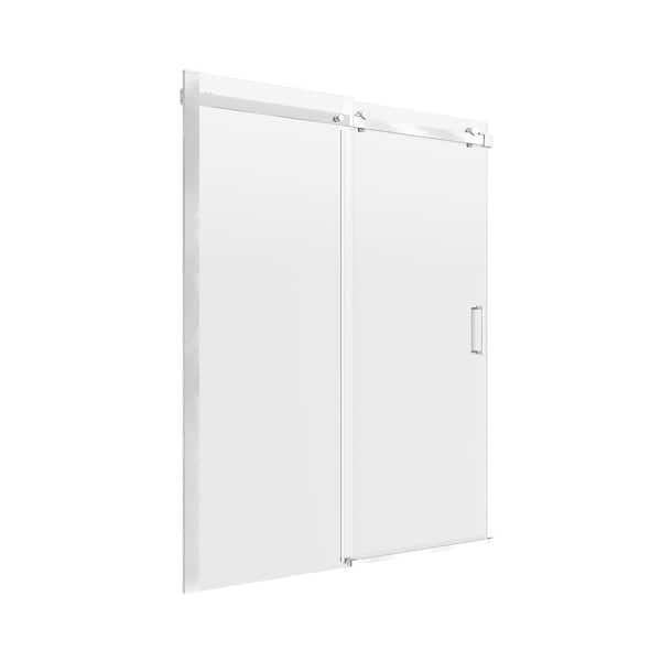 CRAFT + MAIN Lagoon 60 in. W x 60 in. H sliding Frameless Tub Door in Silver Finish with Clear Glass.