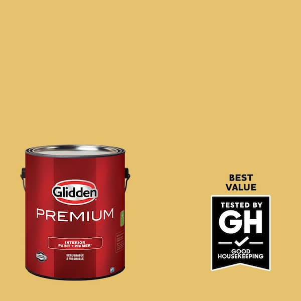 Glidden Premium 1 gal. PPG1106-4 Turner's Yellow Satin Interior Latex Paint