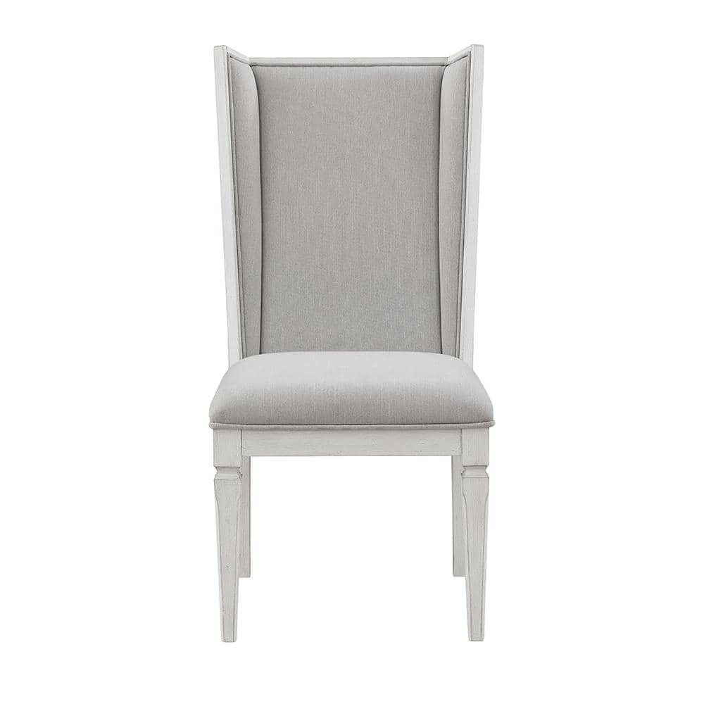 Light Gray Linen Upholstered Side Chair with Weathered White Wood Frame
