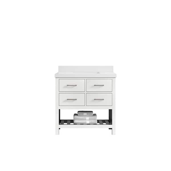 Willow Collections Parker 36 in. W x 22 in. D x 36 in. H Center Sink Bath Vanity in White with 2 in. White Quartz Top