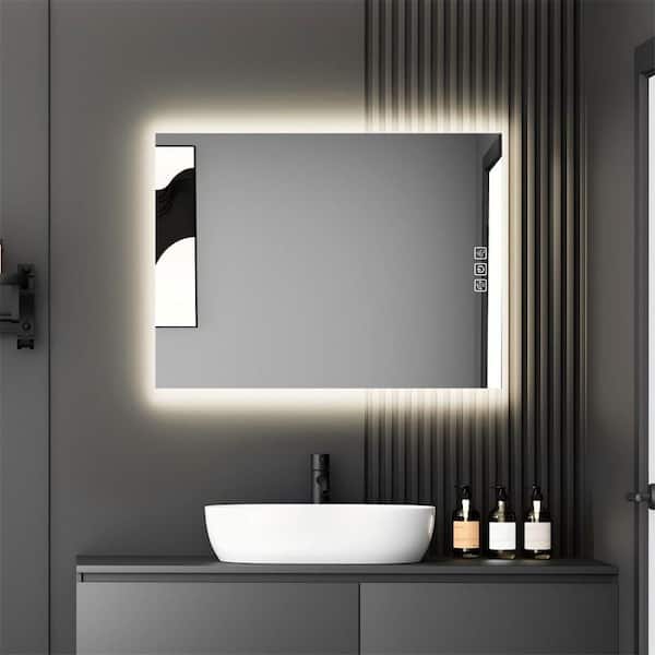 32 in. W x 24 in. H Rectangular Frameless Anti-Fog Dimmable CRI90+ Wall Mounted Bathroom Vanity Mirror in Silver