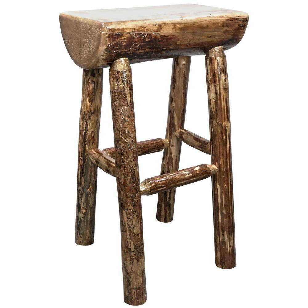 Rustic Lodge Pine Brown Backless Barstool, 30" Height