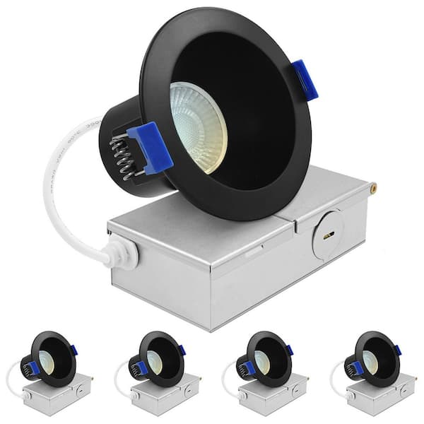 3 in. Integrated LED Recessed Light J-Box 8W 5CCT 640 Lumens Dimmable Canless Downlight Wet Rated IC Rated ETL Black 4PK