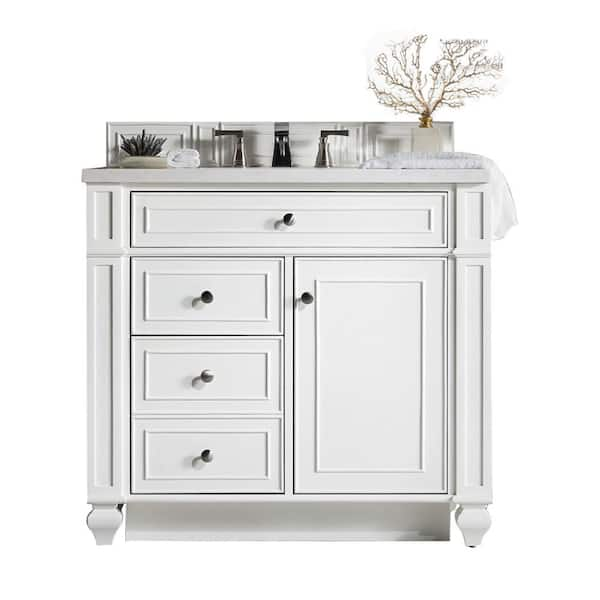 James Martin Vanities Bristol 36 in. W x 23.5 in.D x 34 in. H Single Vanity in Bright White with Quartz Top in Eternal Jasmine Pearl