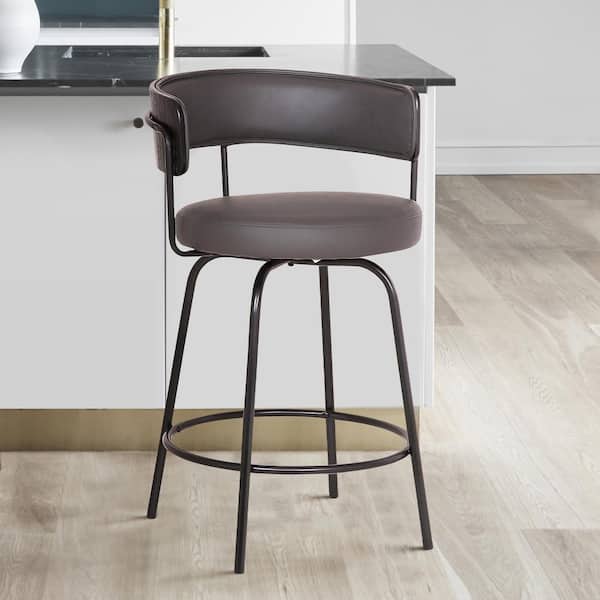 Avalon 26" Gray Faux Leather Swivel Bar Stool in Black Powder Coated Finish
