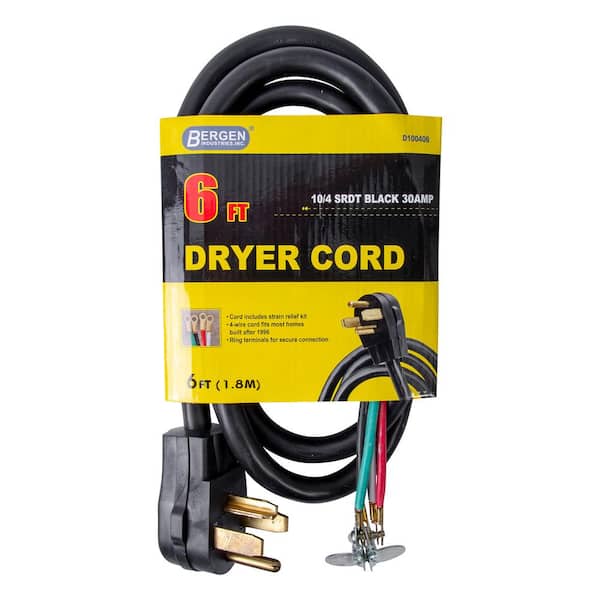 Bergen Industries 6 ft. 4-Wire Clothes Dryer Replacement Power Cord Black