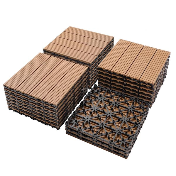 WRIGHTMASTER 1 ft. x 1 ft. Quick Deck Wood and Plastic Composite Interlocking Deck Tile in Brown (20 sq. ft. per Box)