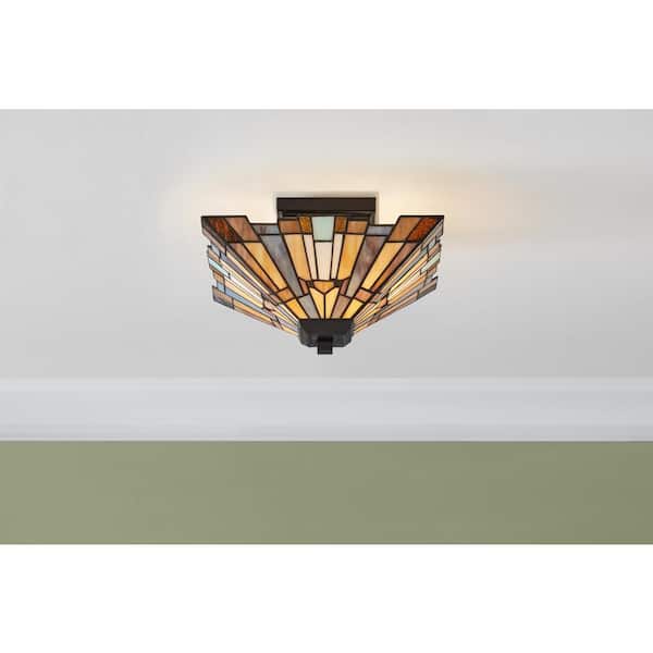 Home Decorators Collection Waterville 12 in. 2-Light Matte Black Tiffany Semi-Flush Mount