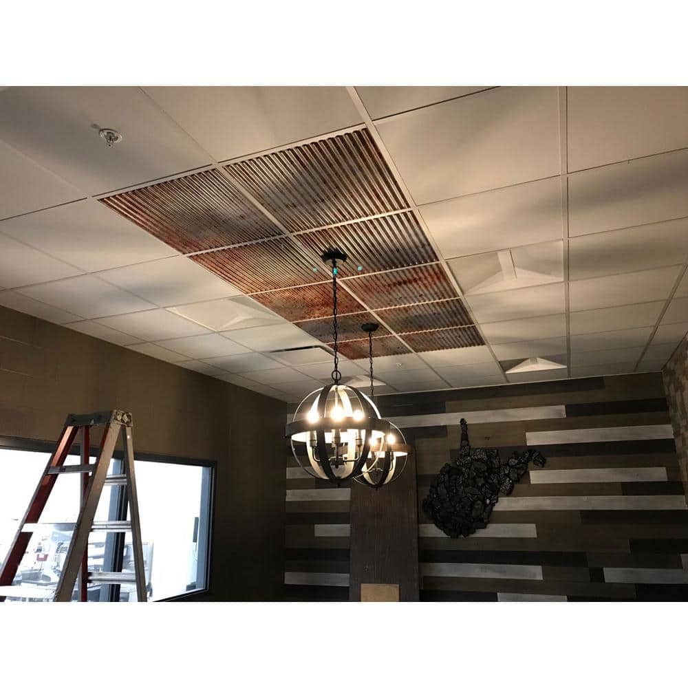 Old Tin Roof Faux Metal 24" Square Ceiling Tiles, Set of 25