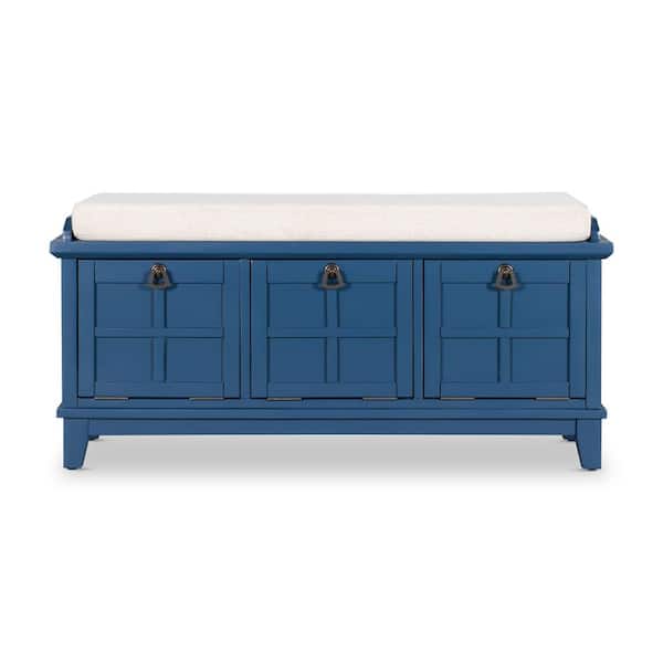 Utopia 4niture Dahlia Blue Bench with 3 Drop Down Storage and Removable Cushion
