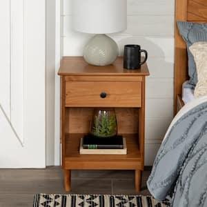 Classic Mid Century Modern Caramel 1-Drawer Solid Wood Nightstand Side Table