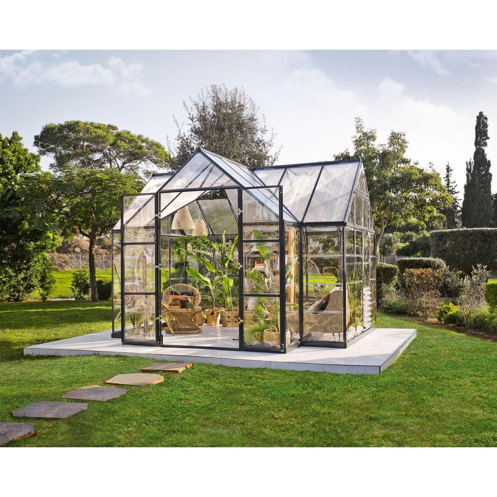 Charcoal Gray Aluminum 12' x 10' Chalet Greenhouse with Roof Vents