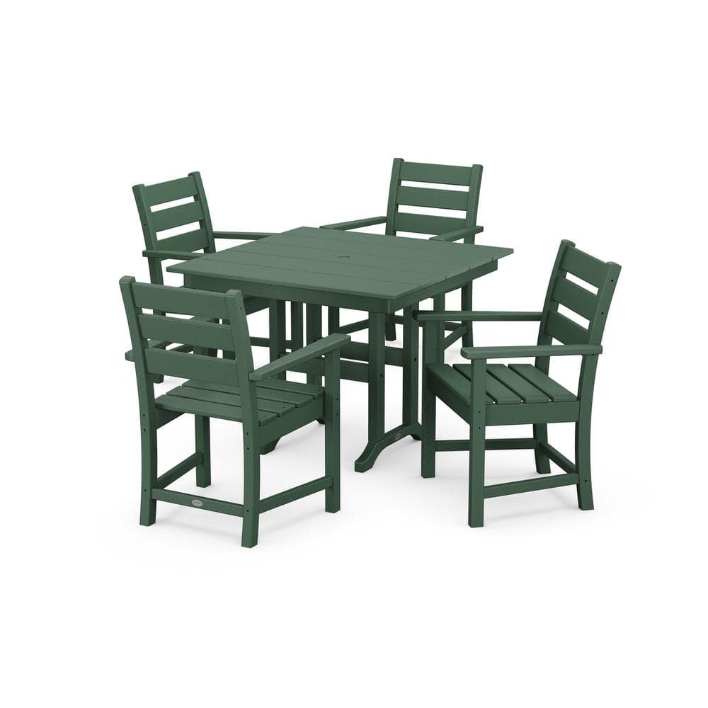 POLYWOOD Grant Park 5-Piece Farmhouse Plastic Outdoor Patio Arm Chair Dining Set in Green -  PWS578-1-GR