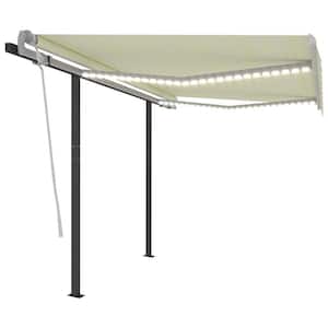 118.1 in. Manual Retractable Awning with Posts and LED (96 in. Projection) in Cream
