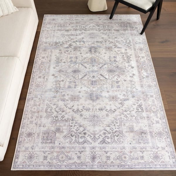 Rylan Medallion Spill Proof Washable Grey 9 ft. x 12 ft. Indoor Area Rug