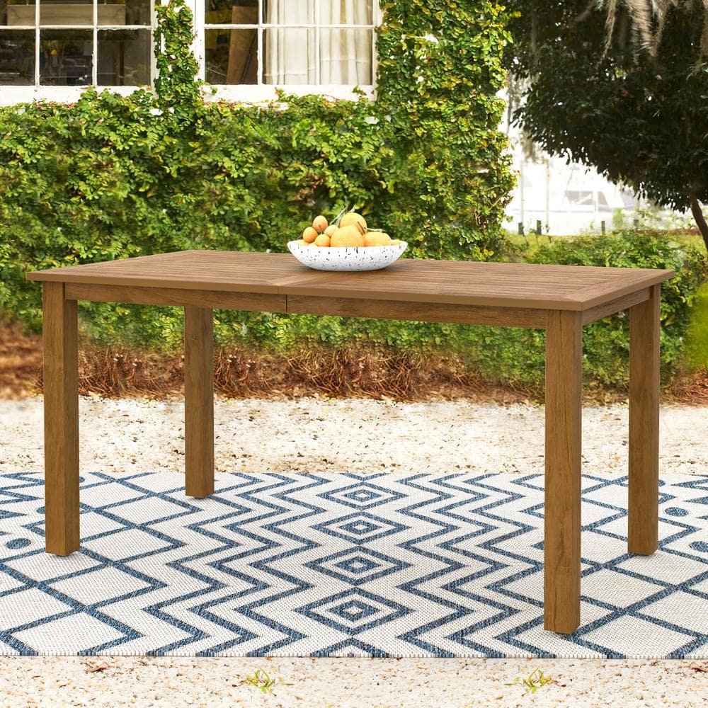 Brown 6-Person Rectangular Plastic Wood 60. in Indoor-Outdoor Compatible Outdoor Dining Table