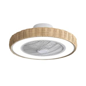 22 in. Integrated LED White Transitional Flush Mount With Frosted Acrylic and Bamboo Shade