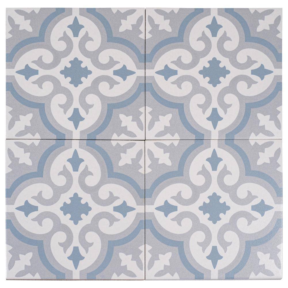 ANDOVA Bliss Revival Blue/Tan/White 8 in. x 8 in. Porcelain Matte ...