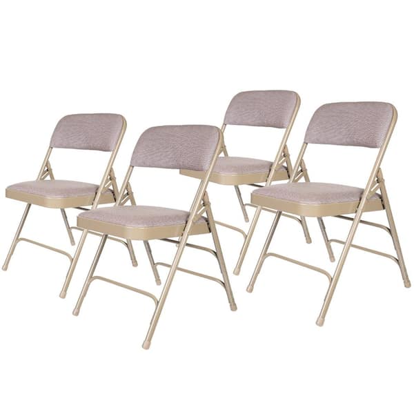 HAMPDEN FURNISHINGS Bernadine Fabric Triple Brace Folding Dining Chair, Beige (Pack of 4)