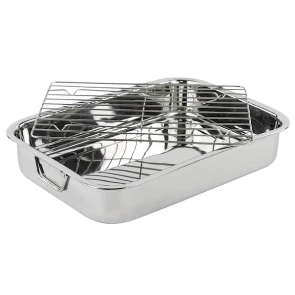 Mainstays 18 inch Jumbo Roasting Pan with Lid and Basting Rack, Stainless  Steel, 3-Pieces 