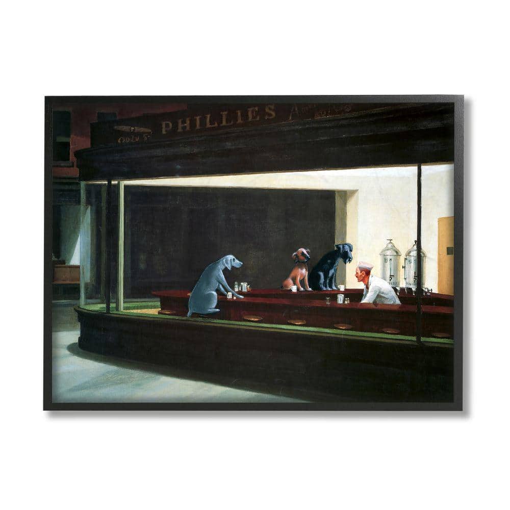 Stupell Industries Night Dogs Classic Painting Family Pet by Chameleon Design, Inc. Framed Animal Wall Art Print 11 in. x 14 in., Multi-Color -  ac-552_fr_11x14