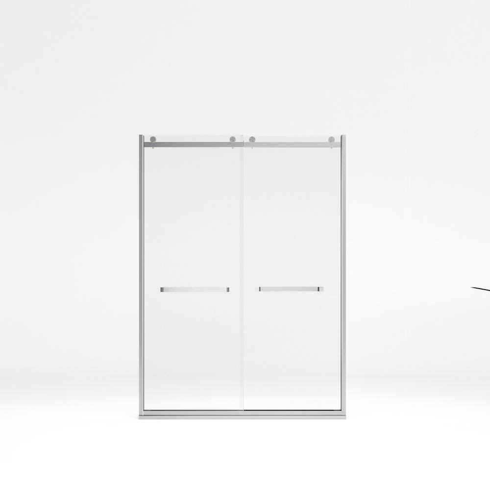 Frameless 60" Clear Glass Sliding Shower Doors with Brushed Nickel Finish