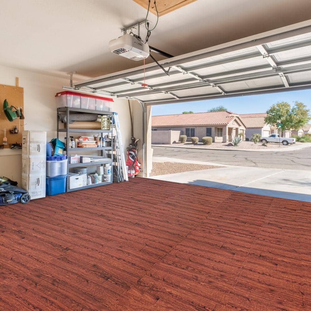 Mahogany 24" Square Interlocking Foam Floor Tiles with Wood Grain Finish