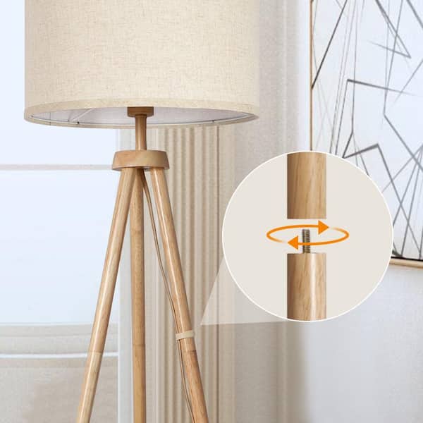 【まにゃ】ライトブラウン BICIK 63 in. Wood Color Dimmable Oak Tripod Floor Lamp with