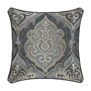 Ashley Powder Blue Polyester Damask 20 in. Square Decorative Throw Pillow 20 in. L x 20 in. W