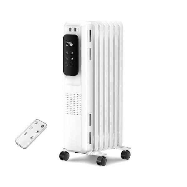 1500W Portable Electric Oil Heater with LCD Display and Anti-Tip Protection in White