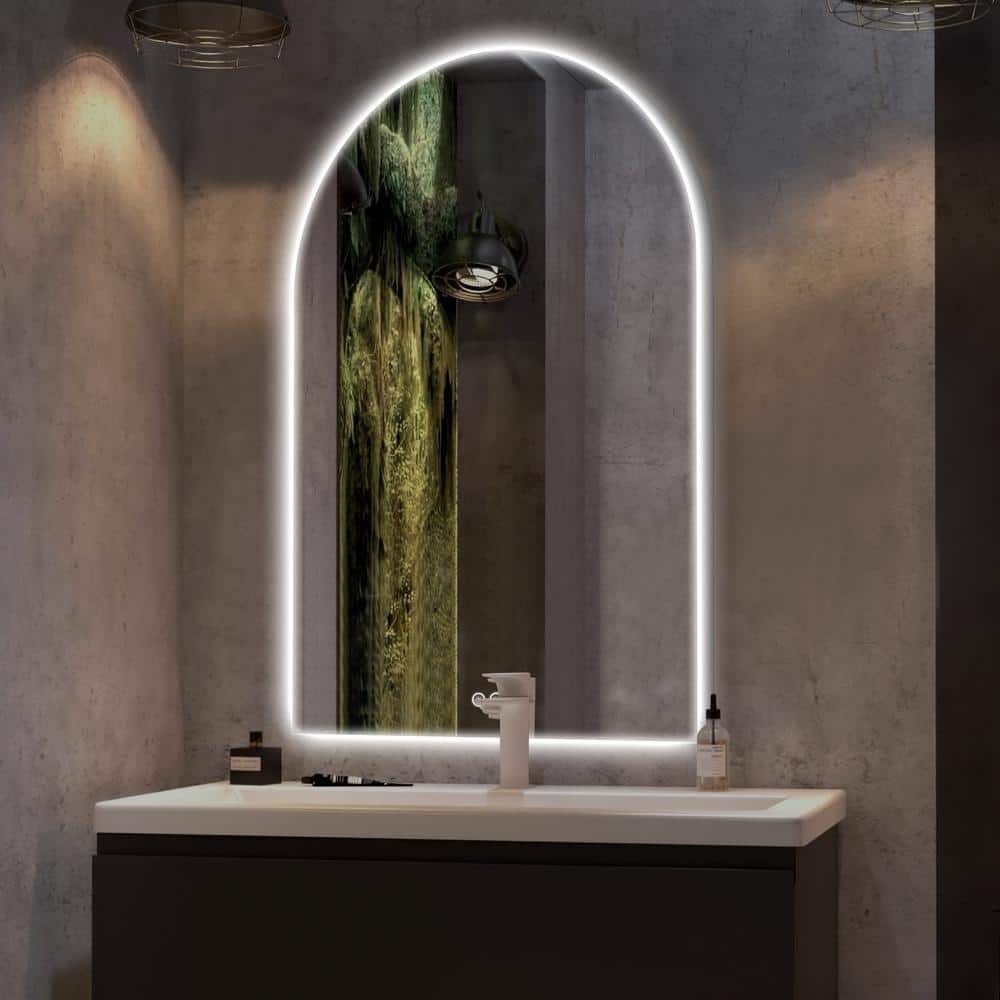 30 in. W x 39 in. H Arched Frameless LED Dimmable Anti-Fog Bathroom Vanity 