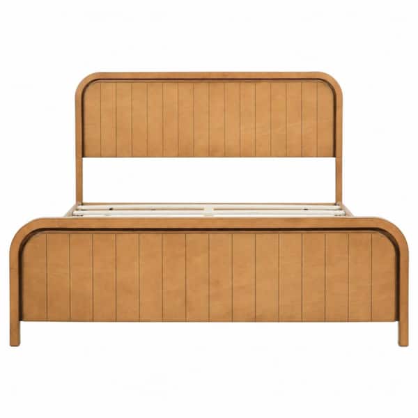 Queen Size Wood Platform Bed Frame with Headboard Wooden Slats Support Noise-Free Design, No Box Spring Needed, Natural