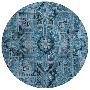 Chantille ACN570 Blue 8 ft. x 8 ft. Round Machine Washable Indoor/Outdoor Geometric Area Rug