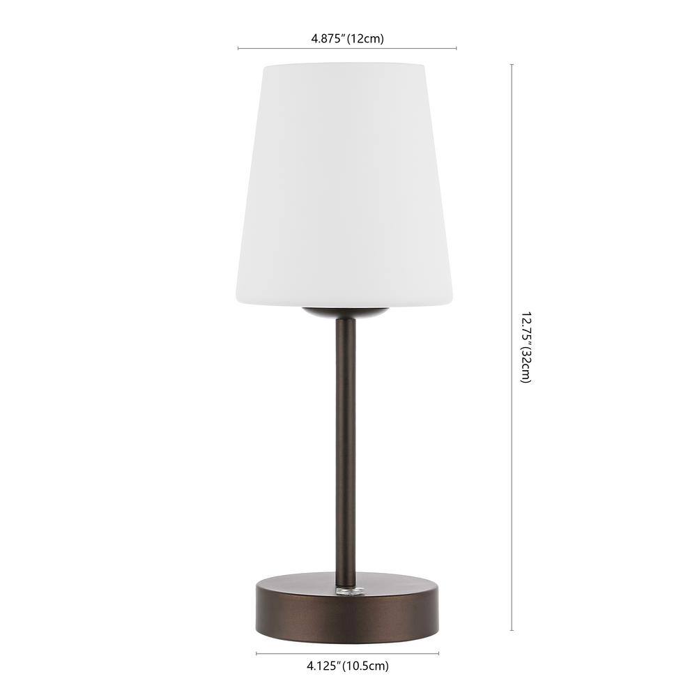 12.75" Oil Rubbed Bronze Cordless LED Table Lamp with Frosted Glass Shade