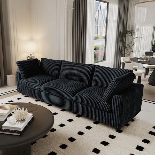Lawson Cloud Couch 118 in. Square Arm Plush Velvet Solid Wood Modular Convertible Sofa with Washable Covers in. Black